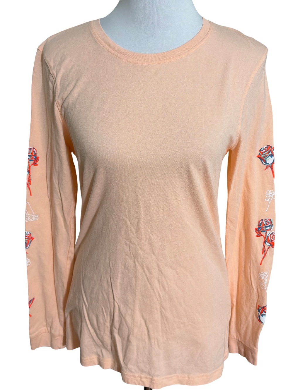 adidas Peach Long-Sleeve Tee with Floral Sleeve Accents